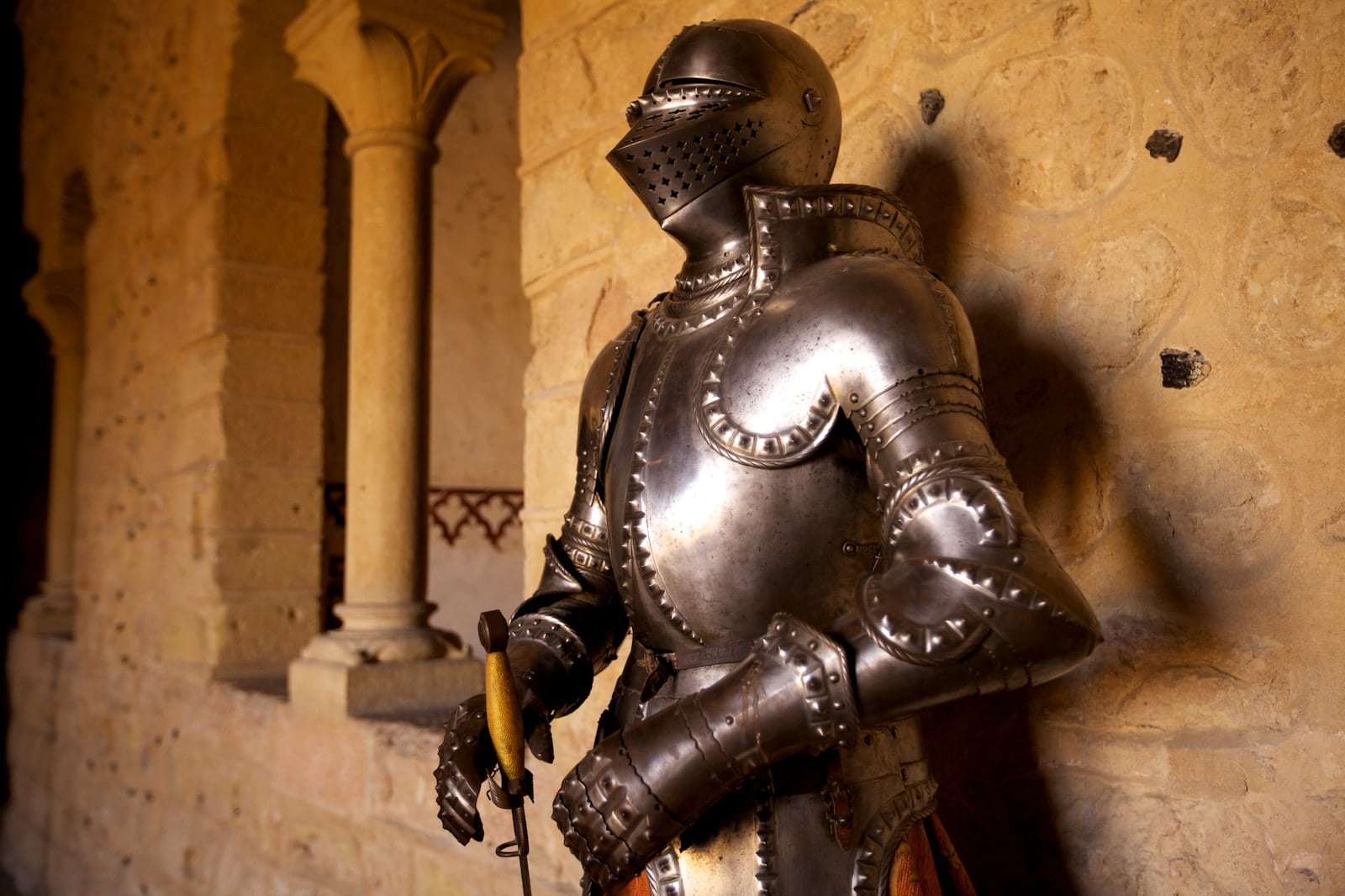 a statue of a knight holding a sword
